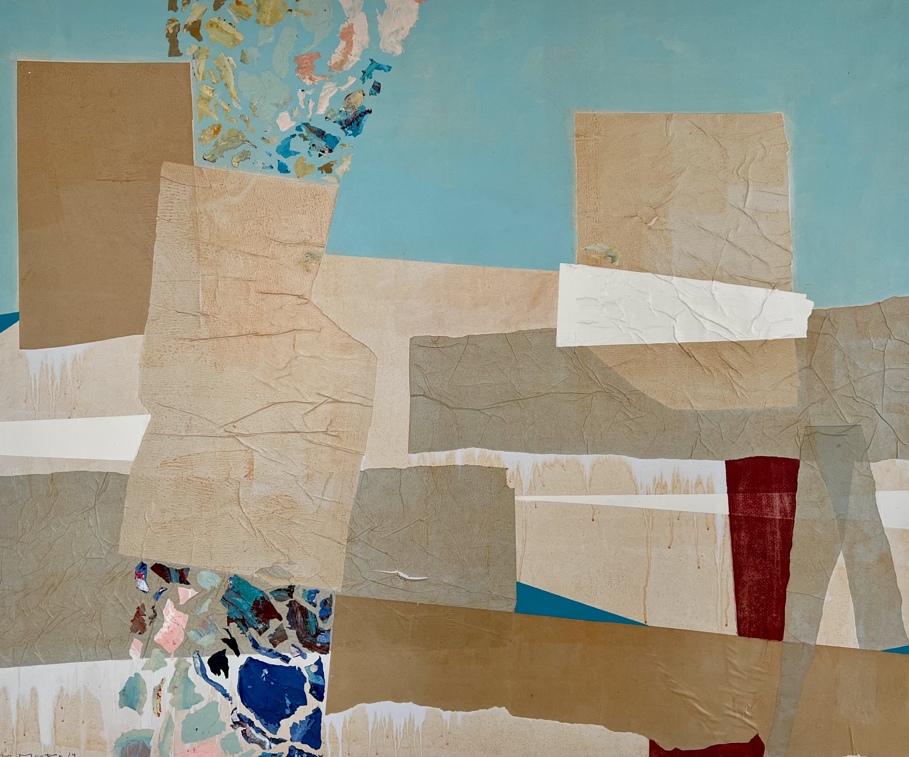 Dissolution in Space I, 2024 - Acryl und Collage auf Leinwand, 100 × 120 cm
