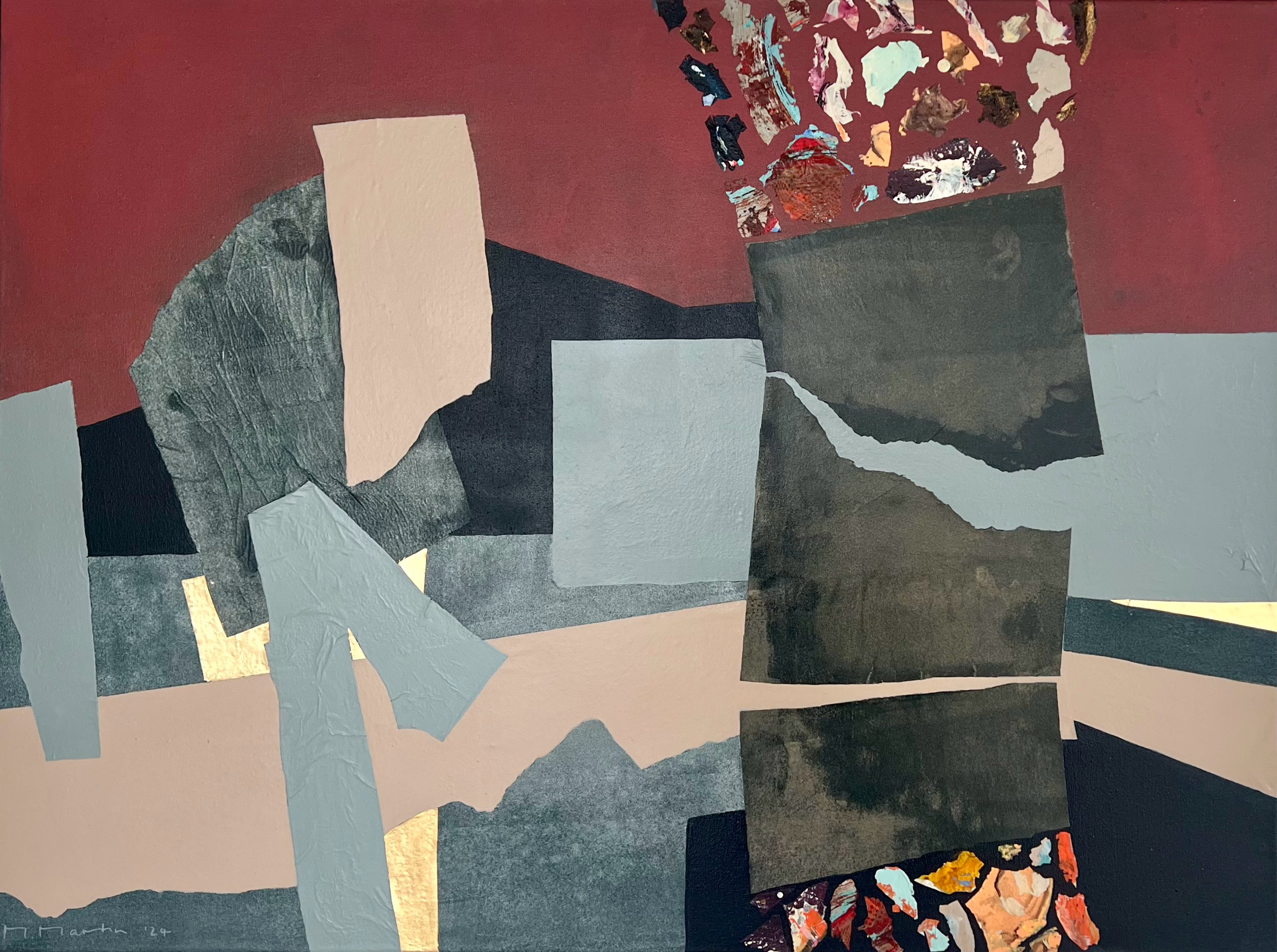 Dissolution in Space II, 2024 - Acryl und Collage auf Leinwand, 75 × 100 cm