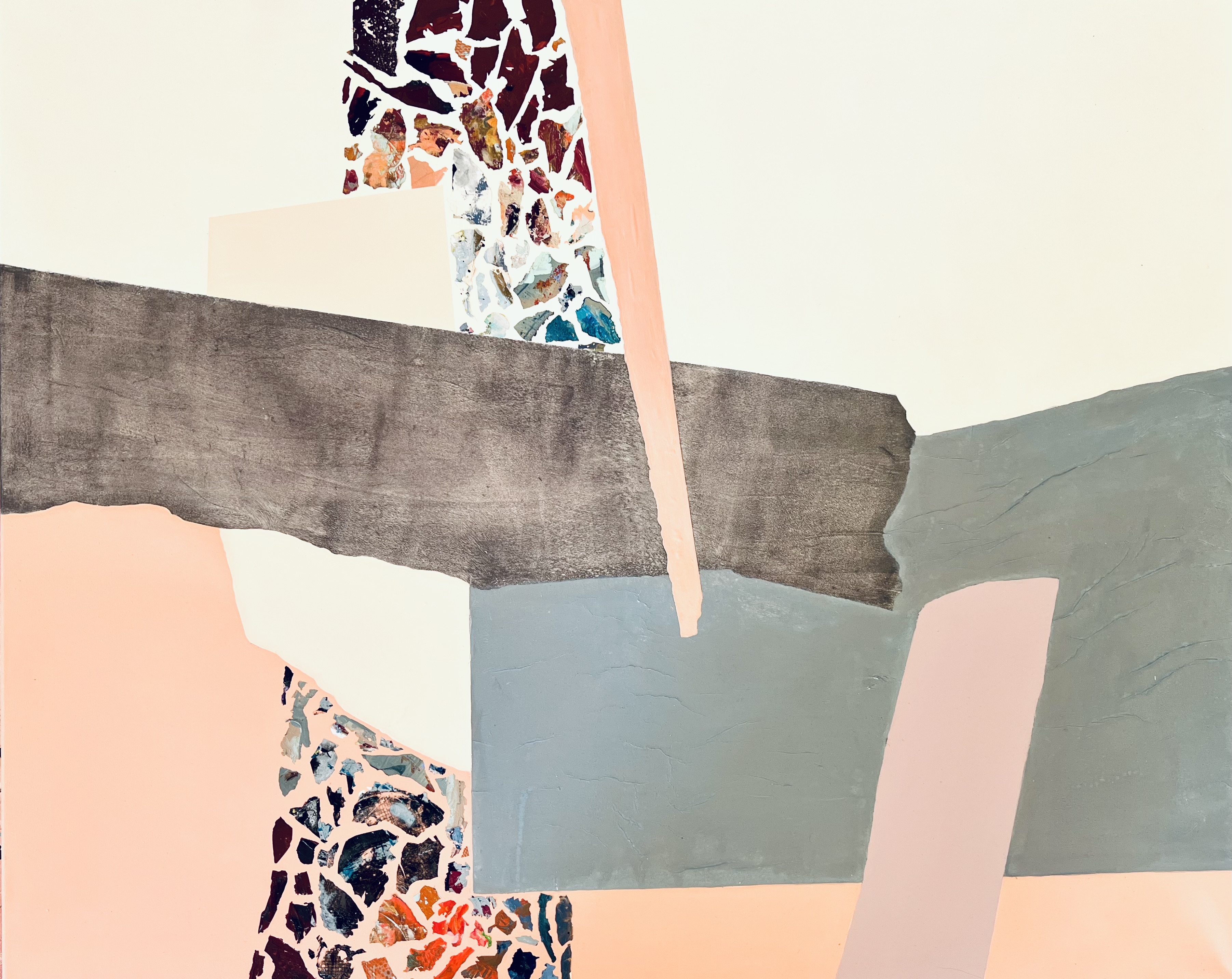 Dissolution in Space IV, 2025 - Acryl und Collage auf Leinwand, 80 × 100 cm