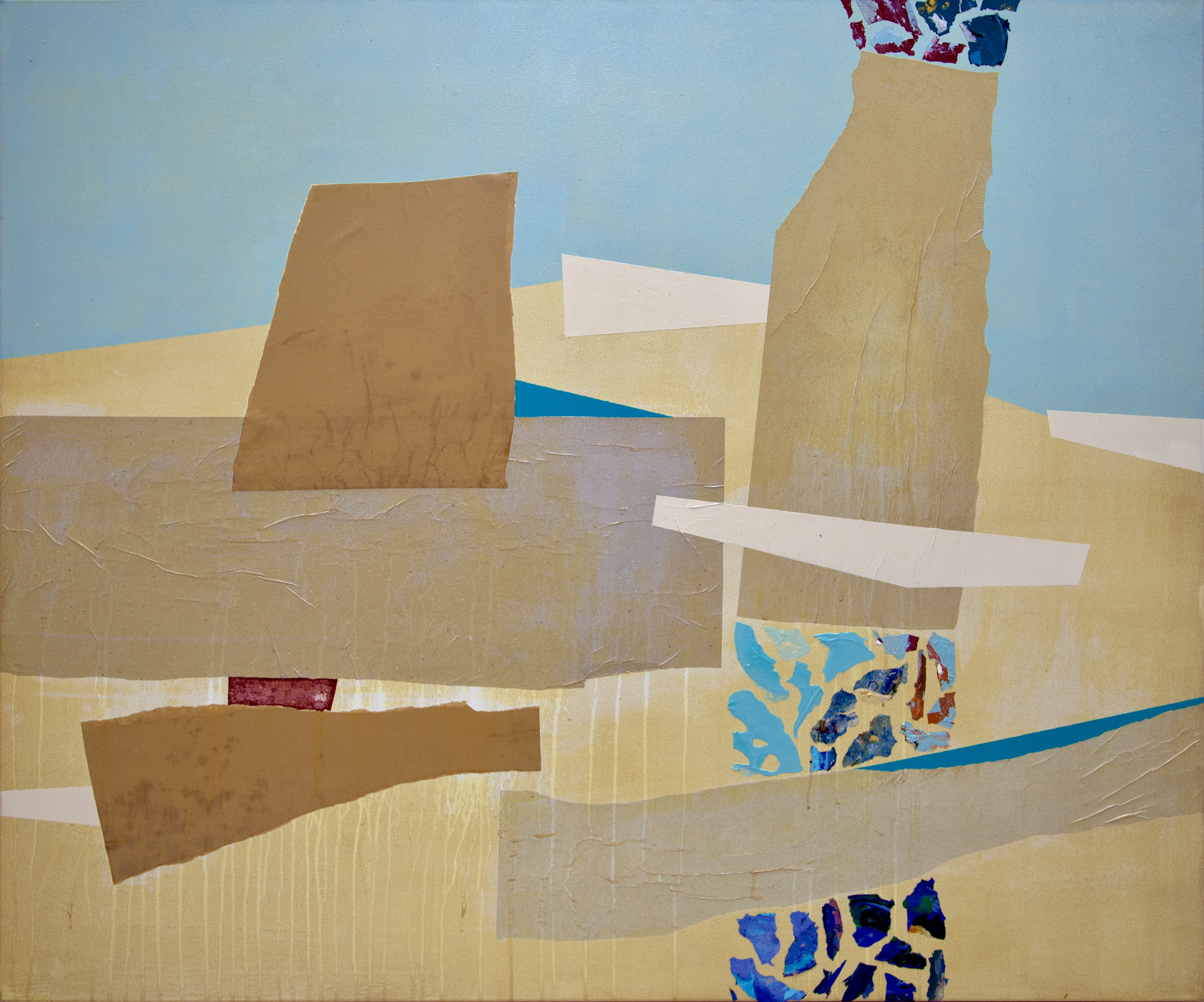 Dissolution in Space VIII, 2025 - Acryl und Collage auf Leinwand, 100 × 120 cm