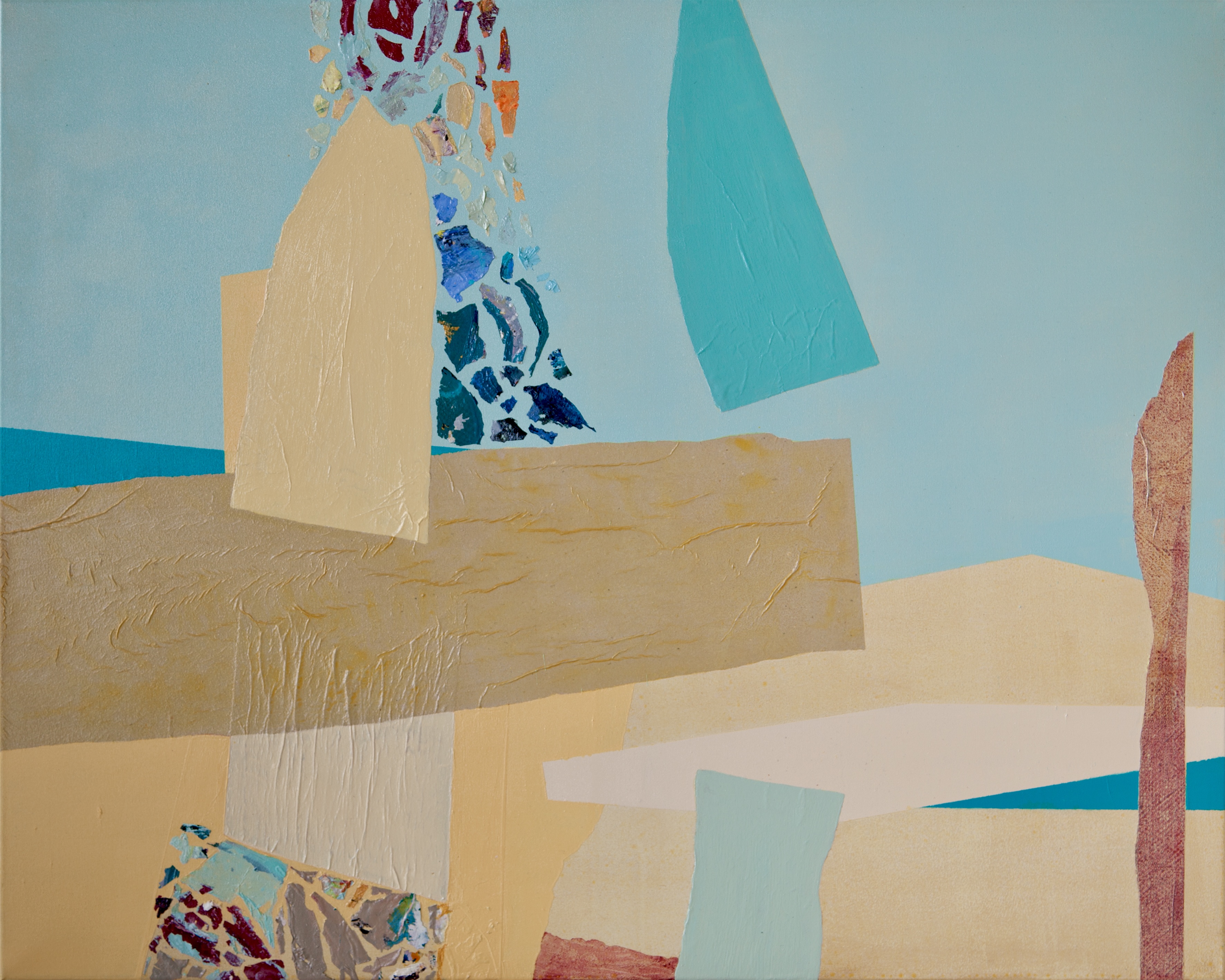 Dissolution in Space VI, 2025 - Acryl und Collage auf Leinwand, 80 × 100 cm