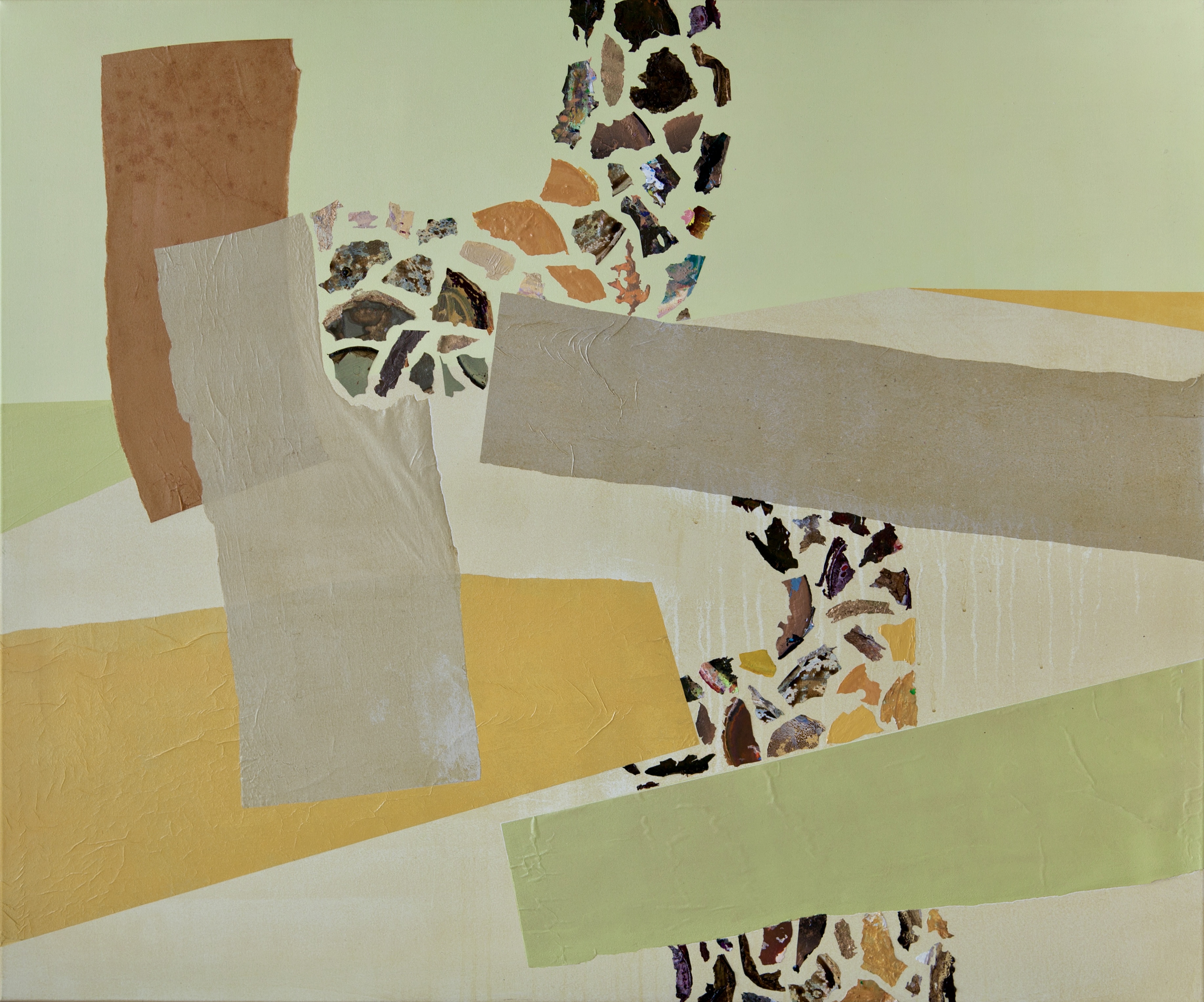 Dissolution in Space V, 2025 - Acryl und Collage auf Leinwand, 100 × 120 cm