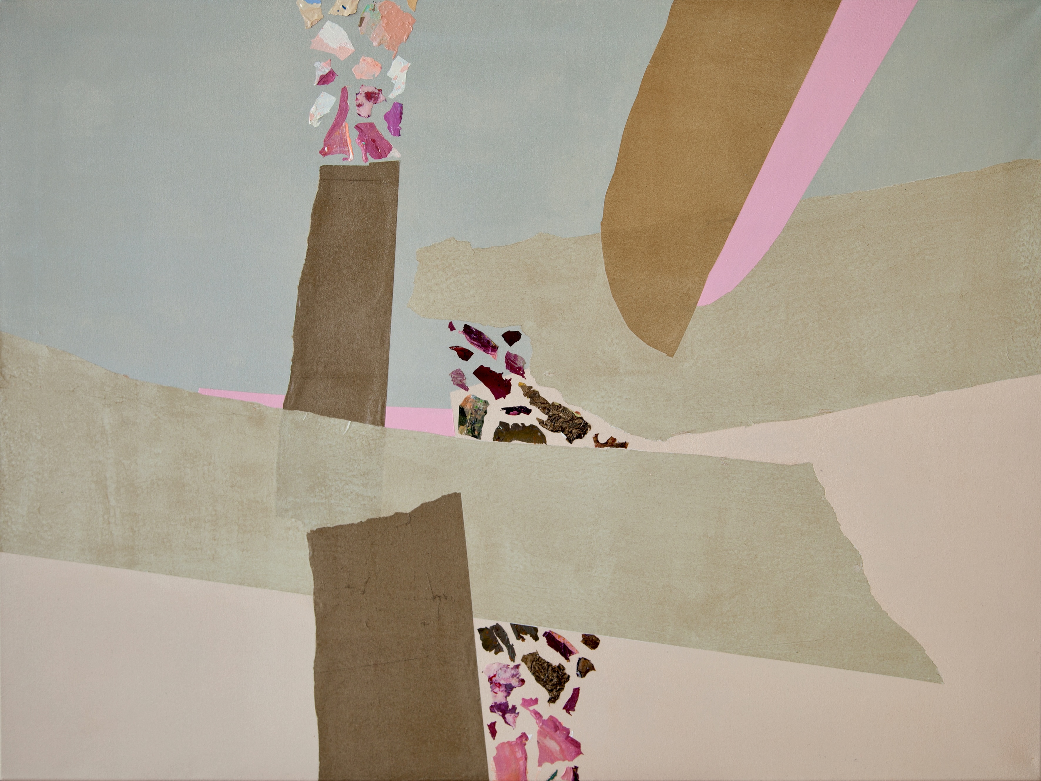 Dissolution in Space X, 2025 - Acryl und Collage auf Leinwand, 75 × 100 cm
